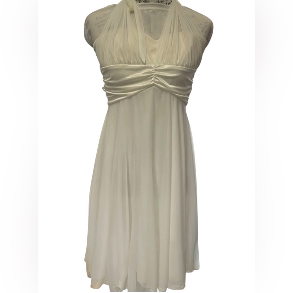 David Bridal DB STUDIO sheer matte ivory wedding event v-neck dress gown sz M - Picture 1 of 8